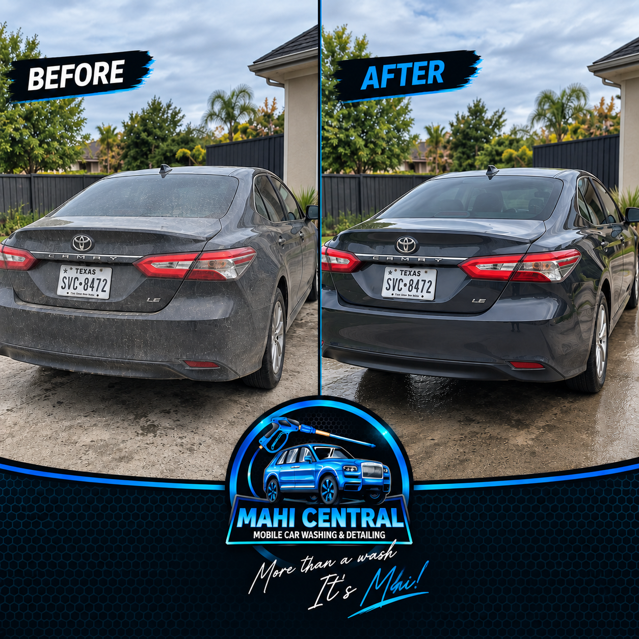 Mahi Central promotional before and after car washing artwork